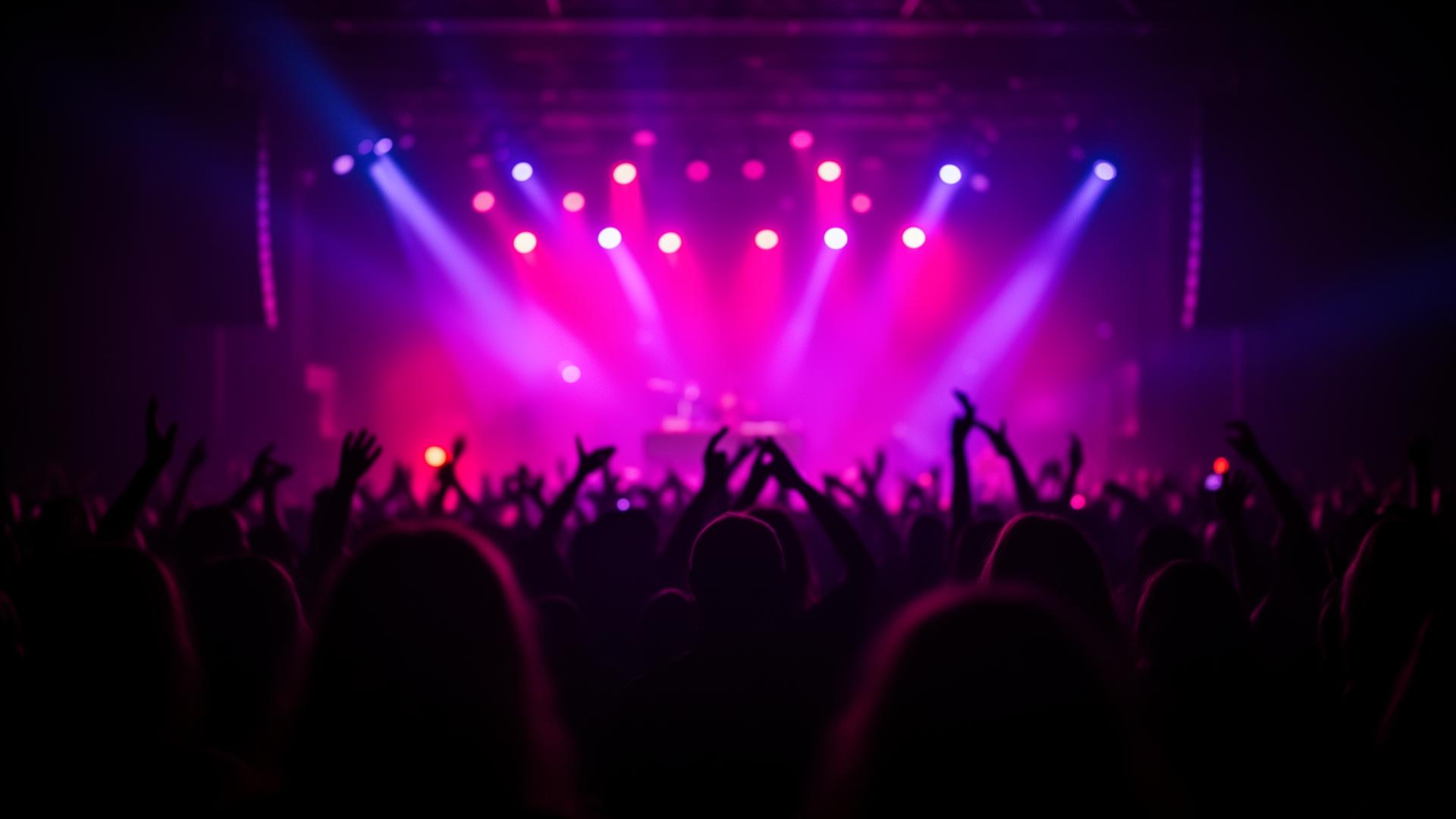 Folla di un concerto con luci al neon